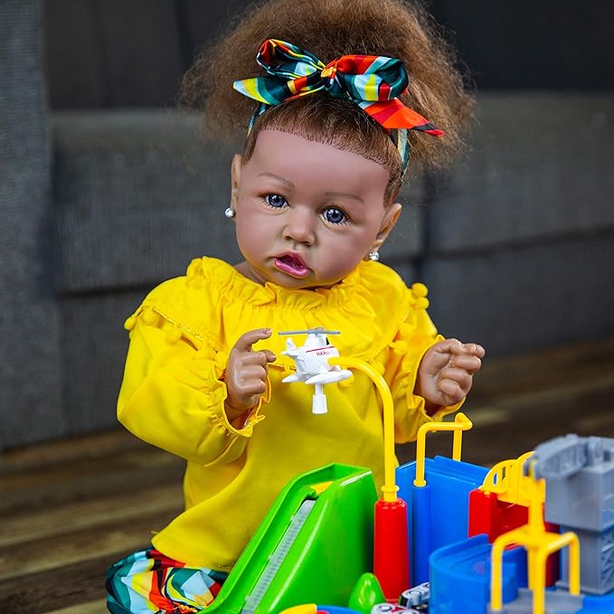 HOOMAI Lifelike Reborn Baby Dolls with Soft Body African American Realistic Girl Doll 22.8 Inch Best Birthday Gift Set