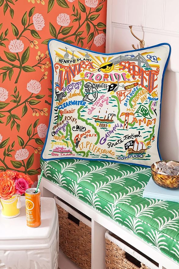 Catstudio Tampa & St. Pete Embroidered Decorative Throw Pillow