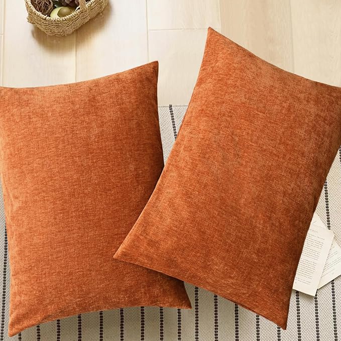 CaliTime Fall Decorative Throw Pillow Covers 26 X 20 Inches Burnt Orange | Pack of 2, Cozy Chenille Cushion Cases for Sofa Bed Living Room Farmhouse Home