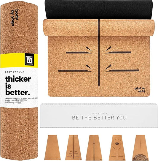Luxury Cork Yoga Mat - Non Slip, Extra Thick Grip. Thicker, Longer, and Wider for More Comfort and Support. Tough Enough For Hot Yoga. Natural, Non Toxic, and Eco Friendly. Optional Alignment Lines.