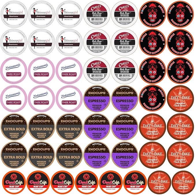 Perfect Samplers Strong Coffee Pods, Extra Bold High Caffeine Dark Roast Single Serve for Keurig K Cup Brewers, Rich, Smooth Variety Pack Sampler Coffee (50 Count)