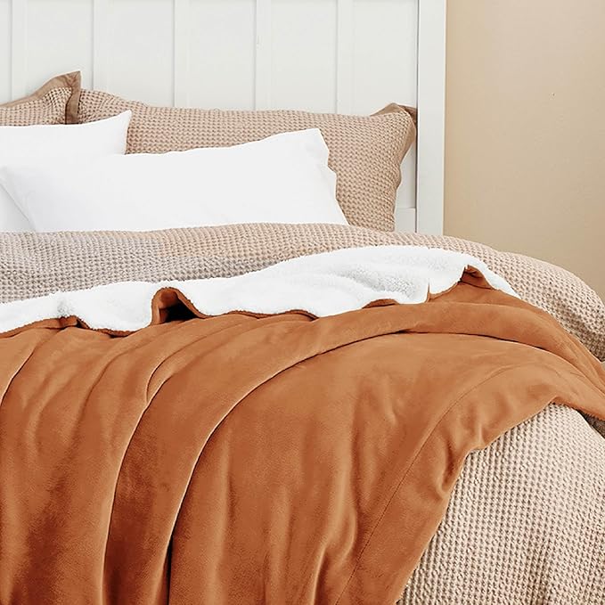 Bedsure GentleSoft Sherpa Fleece Throw Blanket for Couch, Non-Heated, Thick and Warm Throw for Women and Men, Soft Fuzzy Plush Blanket for Winter, Burnt Orange, 50x60 Inches