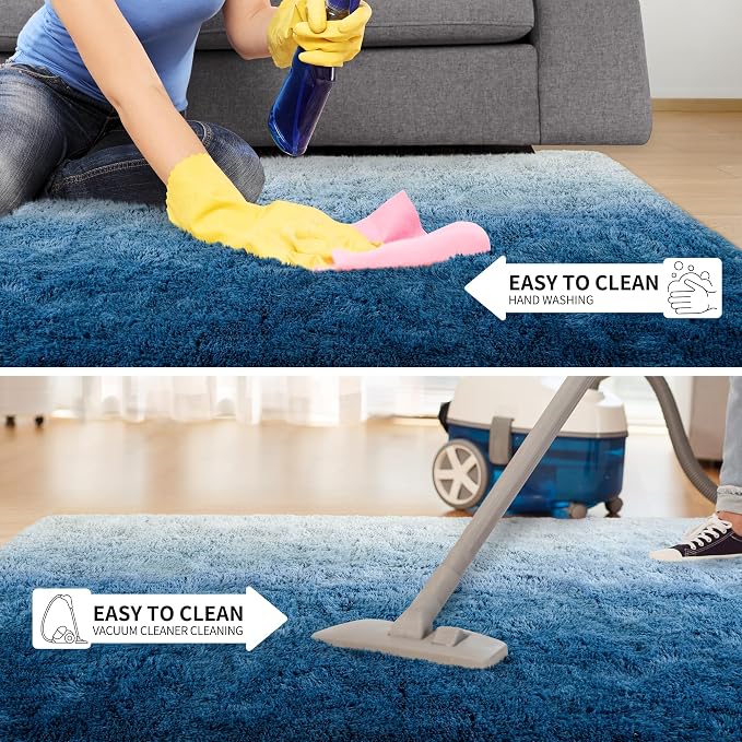 Tepook Soft Fluffy Rugs for Living Room, 5x8 Shaggy Area Rug for Bedroom, Modern Shag Rug Fuzzy Carpets for Kids, Plush Indoor Nursery Home Decor Rug with Non-Slip Bottom, Gradient Navy Blue