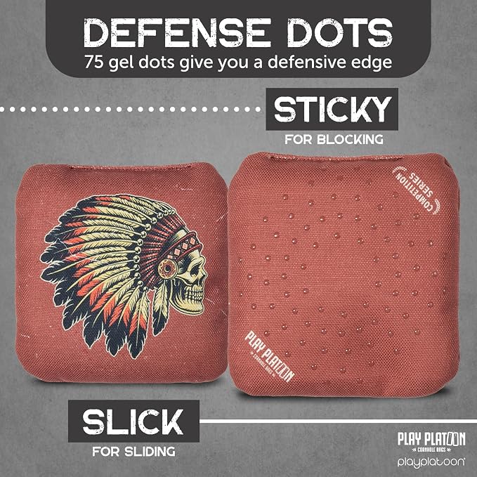 Play Platoon Competition Series Cornhole Bags Set of 8 Regulation Professional Weight Double Sided Slick and Stick with Rubber Sticky Dot Slow Side for Pro Corn Hole Bean Bag Toss Game-Designed in USA