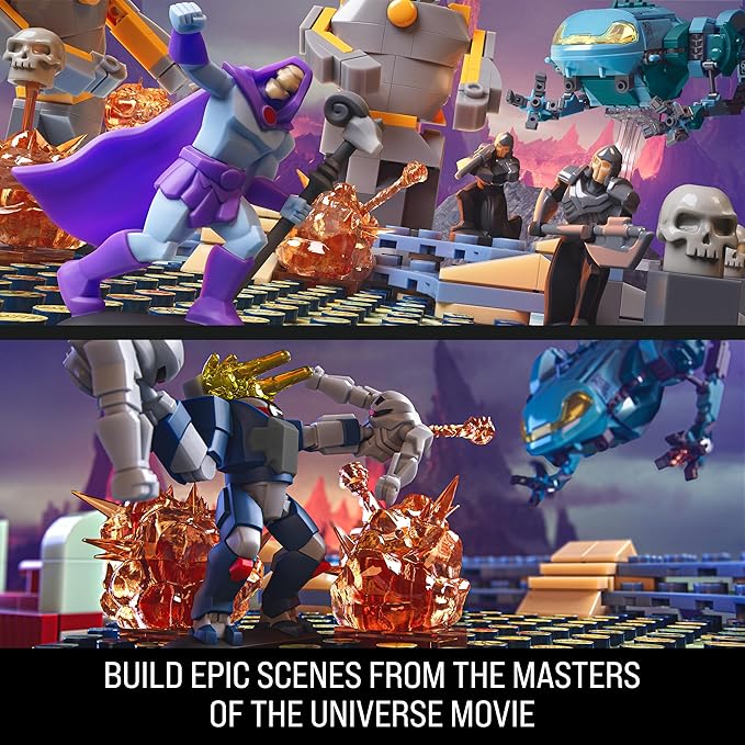 Mattel Brick Shop Masters of the Universe Building Set, Attack of the Collector with 593 Pieces and 12 Figures, Adult Collectors and Ages 13+