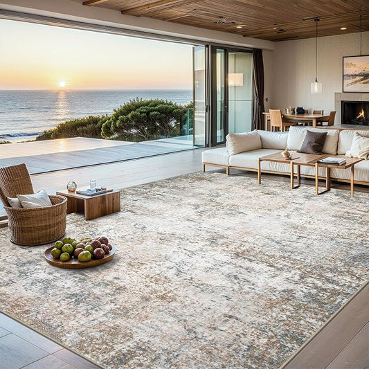 6x9 Area Rugs for Living Room - Washable Rug Modern Abstract Soft Large Neutral Non-Slip Carpet Indoor Floor Thin Carpets for Bedroom Dining Room Farmhouse Nursery Home Office Brown Grey