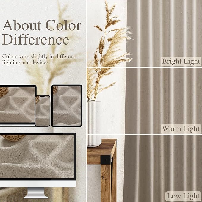 Nanspring Living Room Curtains 72 Inch Length Linen Blend Cobblestone Light Filtering Semi Sheer Curtain Back Tab and Rod Pocket Modern Farmhouse Decor Elegant Drapes for Bedroom 52x72, 2 Panels