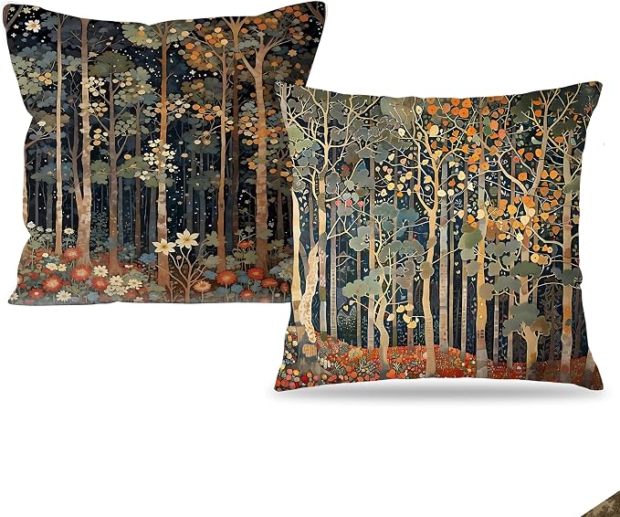 451 Rustic William Morris Style Fall Forest Pillow Covers 22x22 | Fall Autumn Home Room Decor, Vintage Botanical Nature Decorative Throw Pillow Covers for Home Bedroom Living Room Set of 2