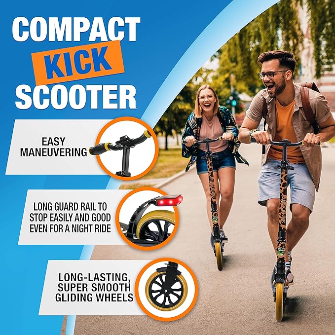 SereneLife Two Wheel Scooter for Teens, Smooth Gliding Kick Scooter for Adults w/Adjustable Height for Ages 8+, Portable All Terrain Scooter w/Carry Straps, Easy to Fold