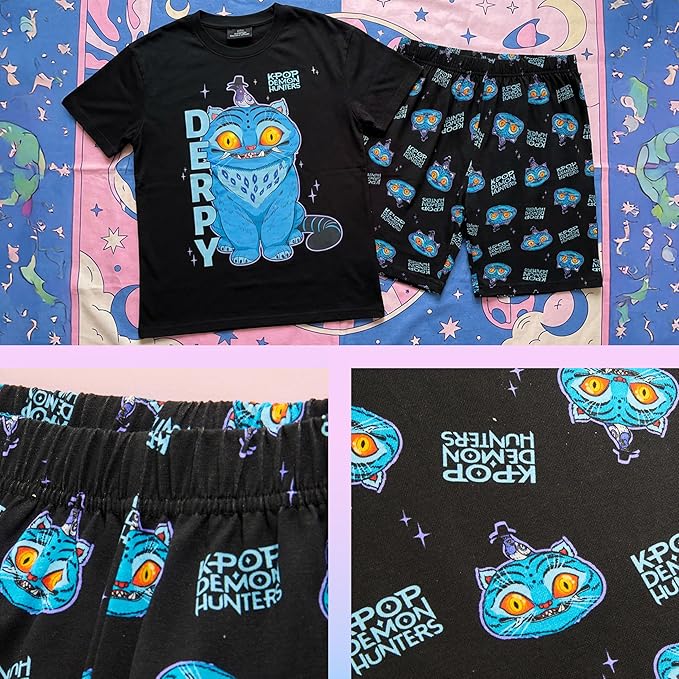 KPop Demon Hunters Officially Licensed 2-Pc Pajamas Set Girls, 5–14 Yrs, Soft PJs Lounge Set T Shirt Shorts, Gifts for Girls