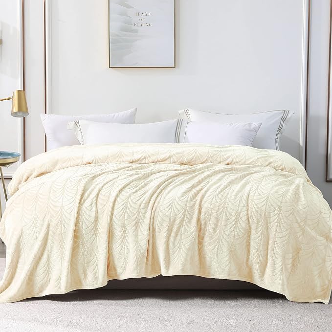 Whale Flotilla Soft Flannel Fleece Twin Size Blanket for Bed, Ivory | Cozy Lightweight Breathable Coverlet, Plush Fluffy Bedspread, Vintage Pattern Decorative Blanket for Dorm, All Season 60"x80"