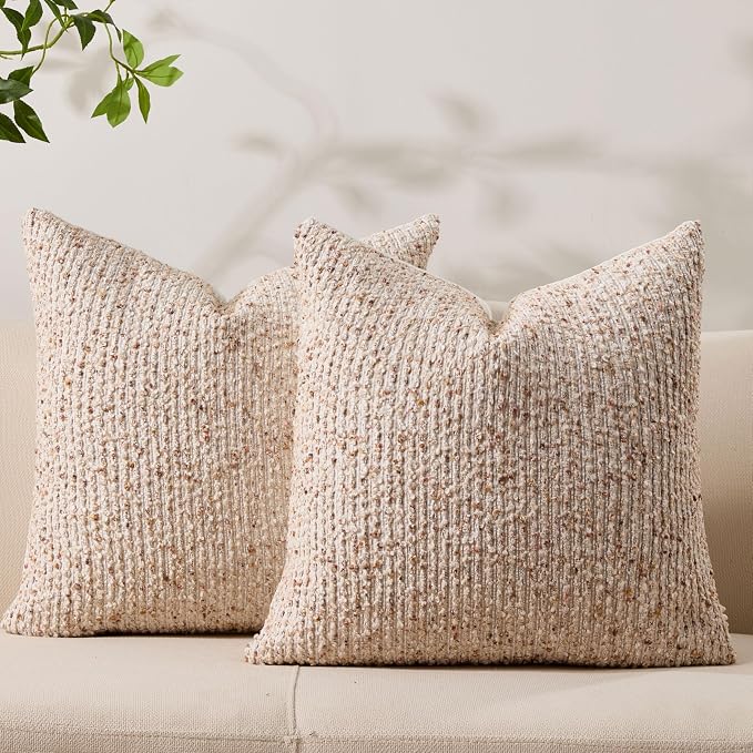 Allorry Throw Pillow Covers 20x20 Soft Wool Cushion Decorative Beige012A20 | Cozy Soft Touch,Neutral Textured Boho Cushion Covers Set of 2,for Modern Farmhouse Sofa Bedroom Living Room Decor