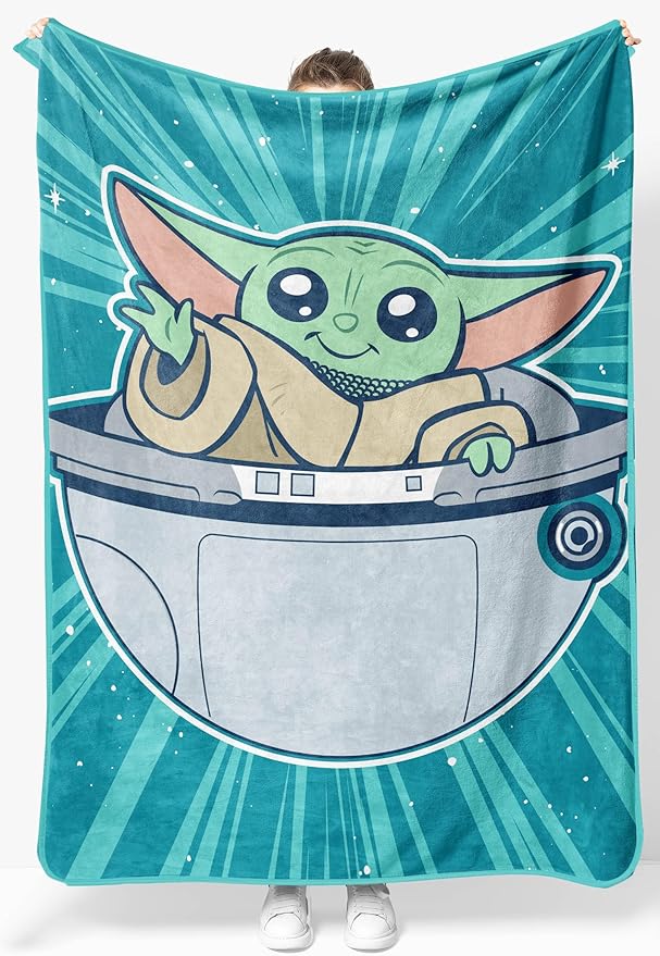Jay Franco Kids Plush Throw Blanket – Soft & Cozy Fleece Throw for Bedroom & Couch Décor, Official Licensed Product, Teal - Mandalorian, 46x60 - Throw Blanket