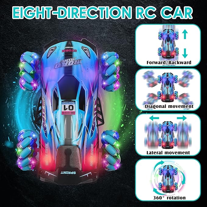 SPRSHY RC Stunt Car Toys - Gesture Remote Control Racing Cars Comes with Spray,Lights,360° Rotation for Kids,Vehicle Birthday Gifts for Boys and Girls Aged 6 7 8 9