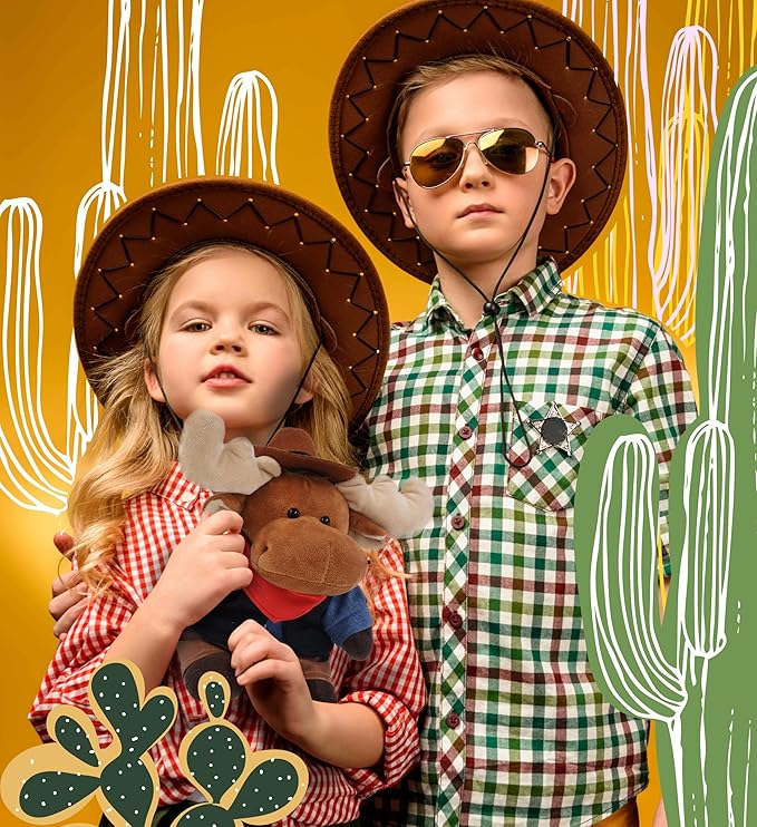 DolliBu Cowboy Stuffed Animal Dress Up Set - Western-Themed Outfit with Hat, Jeans, Vested Shirt, Bandana Cowboy Costume - Pretend Play Accessories for Teddy Bears - Small for 5 to 7 Inch Plush Toys