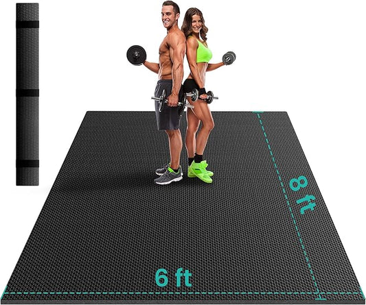 Stepwaver Extra Large Exercise Mat, 7'x5' 8'x6' 10'x6' (8mm) Extra Thick Workout Mats for Home Gym Flooring, Non-Slip, Ultra Durable, High-Density Gym Mat for Cardio,Yoga, Jump Rope, MMA, Weights