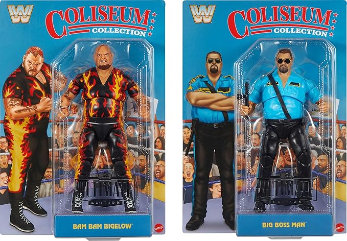 Mattel WWE Coliseum Collection Action Figure 2-Pack with Bam Bam Bigelow & Big Boss Man 6-inch Collectibles & Accessories Including Swappable Parts