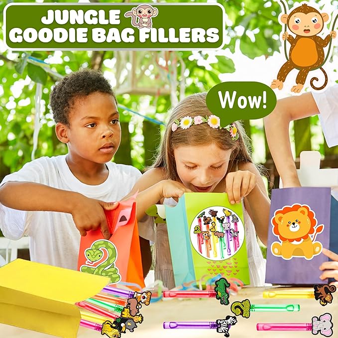 Jungle Safari Party Favors for Kids – 24PCS Animal-Themed Bubble Wands, Great for Birthday Supplies, Pinata Fillers, Goodie Bags & Classroom Rewards