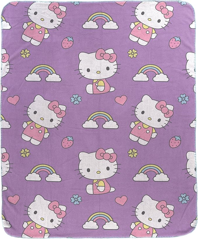 Jay Franco Plush Throw Blanket – Soft & Cozy Fleece Throw for Bedroom & Couch Décor, Official Licensed Product, Purple - Hello Kitty, 40x50 - Travel Blanket