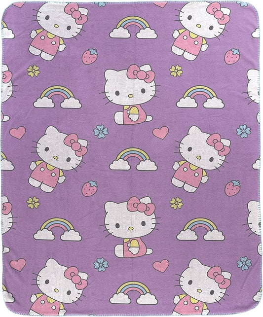 Jay Franco Plush Throw Blanket – Soft & Cozy Fleece Throw for Bedroom & Couch Décor, Official Licensed Product, Purple - Hello Kitty, 40x50 - Travel Blanket