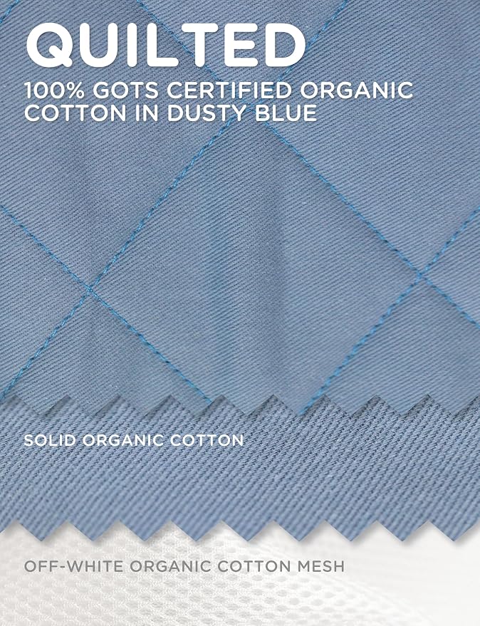 Baby Delight Alpine Deluxe Portable Baby Bouncer | Infant | 0-6 Months | 100% GOTS Certified Organic Cotton Fabric | Organic Dusty Blue