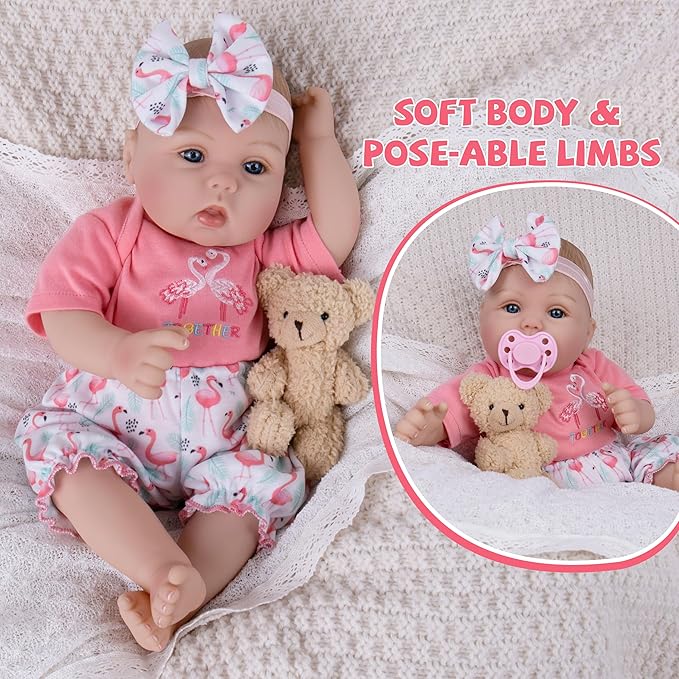 Milidool Realistic Reborn Baby Dolls Girl - Realistic Baby Dolls Girl Real Looking 18 inch Doll with Soft Poseable Body, Lifelike Newborn Baby Doll, Kids Gift for 3+ Years Old