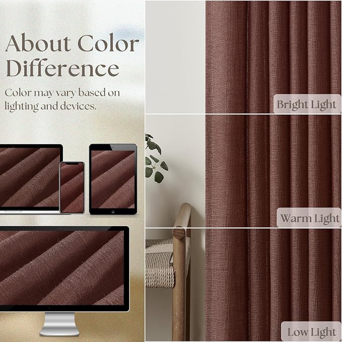 Chestnut Brown Thick Linen Pinch Pleated Curtains 120 Inches Long 2 Panels | Extra Long Drapes for Living Room Dining Bedroom, Pinch Pleat Drapes Back Tab, Dark Terracotta Rust Farmhouse Country 40x120