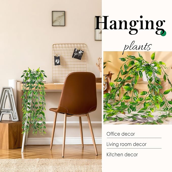 Der Rose 8Pcs Fake Hanging Plants with White Pots for Fuller Shelf Decor | Artificial Plants Indoor with mixed trailing greenery brighten bathroom, kitchen, bedroom, shelf and wall decor