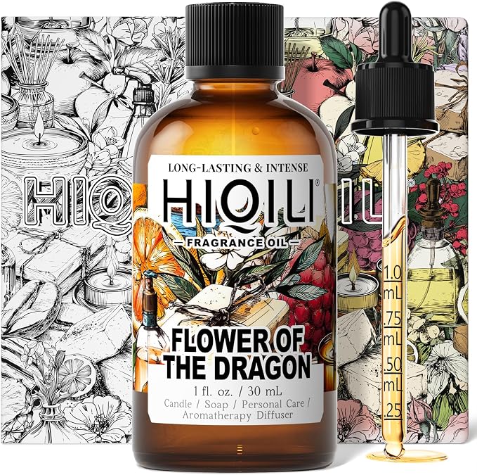 HIQILI Flower of The Dragon Fragrance Oil for Diffuser, Candle & Soap | Inspired by Td.Orient Fiore-deDrago, Vanilla Cream Scent, Ideal for Perfume & Linen Spray Making - 30mL / 1 fl.oz