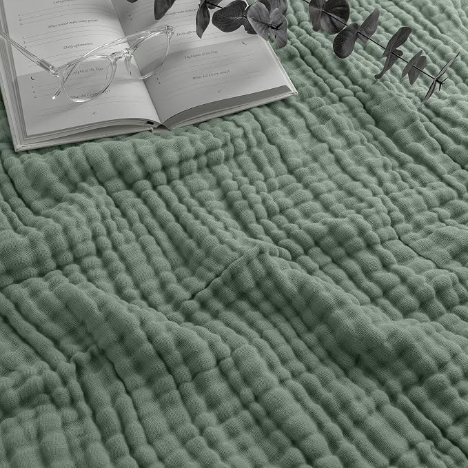Comfy Cubs Adult Muslin Blanket 50x60” Throw Swaddle Blankets, Fern | 6 Layer Soft, Breathable & Lightweight Muslin Adult Blanket - Machine Washable & Designed in the US Bedding for All Seasons
