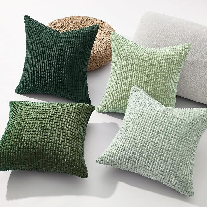Topfinel Large Light Green Couch Throw Pillows Covers 20x20 Inch Set of 4,Accent Corduroy Striped Decorative Euro Shams,Summer Home Decor Cushion Case for Beach,Patio,Balcony