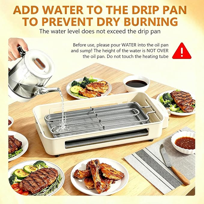 1500W Smokeless Electric Indoor Grill, 3 in 1 Korean Barbecue Grill with Net & Non-Stick Removable Plate and Magnet Strip, Temperature Control & Dishwasher Safe, Smokeless Korean BBQ for Kitchen Party