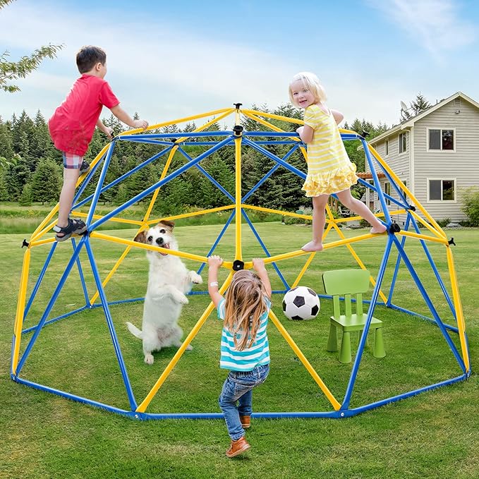 Hapfan 10ft Climbing Dome with Hammock, Jungle Gym for Kids 3-8 Backyard with Heavy Duty Monkey Bars Made of Anti-Rust Steel