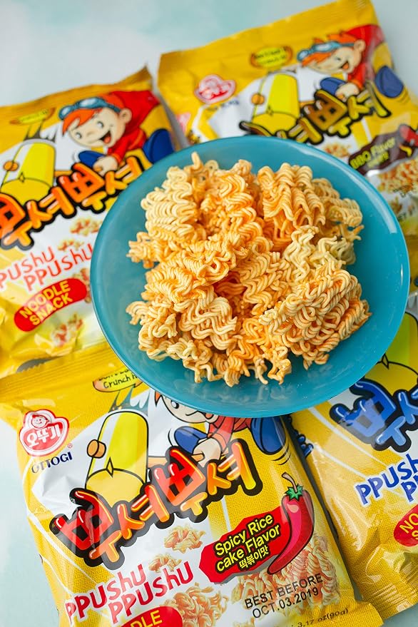 OTOKI Ppushu Ppushu Noodle Snack Grilled Chicken Flavor, Korean Ramen Snack, Crush to Eat, 90g, 24 Pack