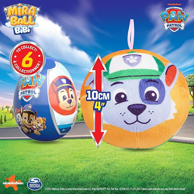 MiraBall Bibi Paw Patrol - Surprise Egg Capsule with Memory Foam Expandable Plush Toy – 3.7" (9.5cm) Soft Collectible with Hidden Surprises – Fun Gift for Kids, Parties, Holidays, Stocking Stuffers