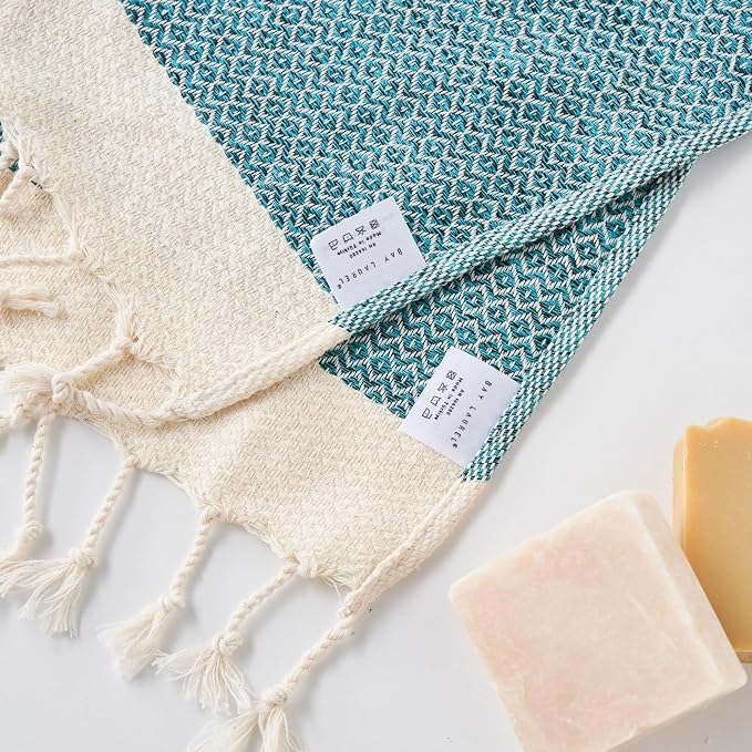 BAY LAUREL Turkish Hand Towel – Pack of 2 | Soft & Absorbent Decorative Towels for Bathroom, Hand, Face, Hair, Gym, Yoga, SPA, Kitchen & Tea | Boho Decor (Petrol, Diamond 15x26 Inches (Set of 2)