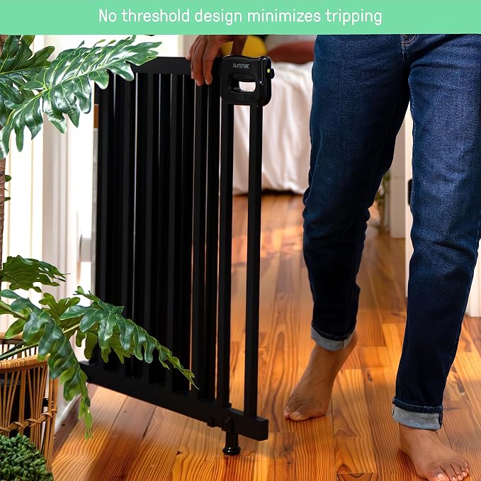 Summer Infant Deluxe Stairway Simple to Secure Safety Pet and Baby Gate,30'-48' Wide, 32' Tall, Install on Wall or Banister in Doorway or Stairway,Hardware Mount, Auto Close Walk-Thru Door-Black Wood