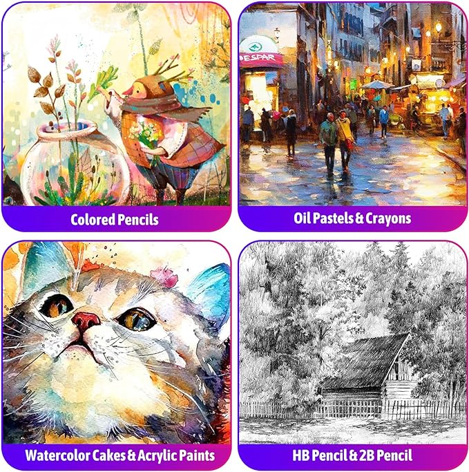 iBayam Art Set for Kids Teens Girls Boys Adult, 195-Pack Deluxe Artist Gift Box with 3 PCS Drawing Pads, A4 Canvases, Arts and Crafts Kits, Painting, Drawing & Art Supplies with 24 Color Acrylic Paint