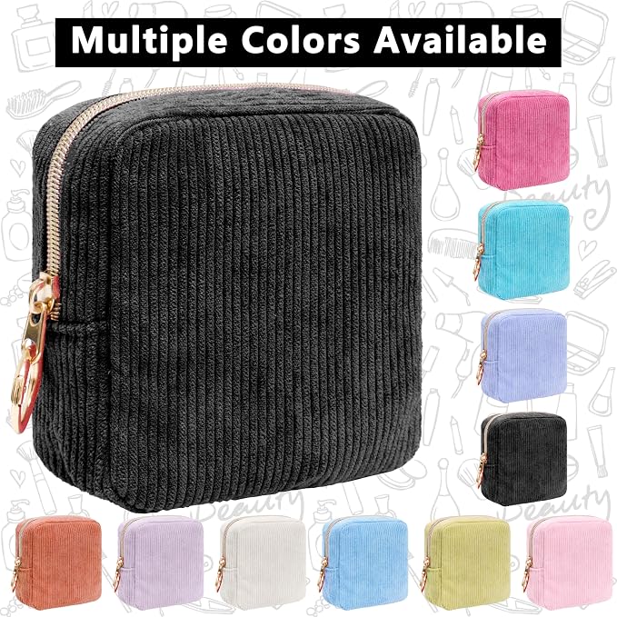 Period Bag for Girls, Corduroy Sanitary Napkin Storage Bag, Period Pouch & Tampon Holder, Feminine Care Organizer（Black）