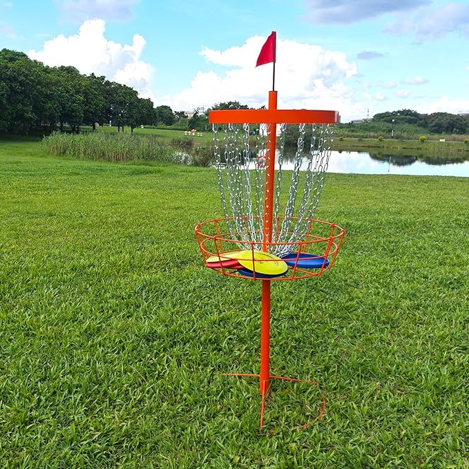 TARUMG Disc Golf Basket - Portable Disc Golf Target with Heavy Duty 24-Chains Come with Transit Bag and 3pcs Disc Golf Discs, Ground Stake -Suitable for Players of All Levels - Multi Color Available