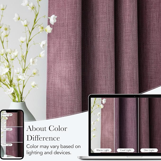 NICETOWN Faux Linen Greyish Purple Blackout Curtains 84 inches Long for Living Room - Privacy Panels for Bedroom, Modern Farmhouse Style Easy Care Grommet Top, 2 Panels, W52 by L84