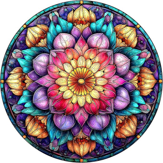 MEATRN Mandala Flowers Wooden Puzzles for Adults - 500 Pcs, 16.5x16.5 in, Fun Educational Wood Jigsaw Puzzle, Relaxing Wood Puzzle Game for Family & Friends Birthday Gift