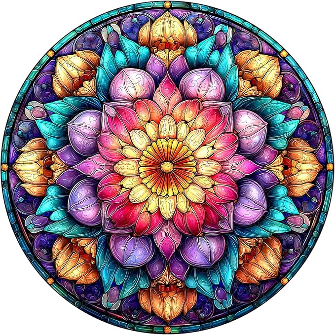 MEATRN Mandala Flowers Wooden Puzzles for Adults - 200 Pcs, 11.2x11.2 in, Fun Educational Wood Jigsaw Puzzle, Relaxing Wood Puzzle Game for Family & Friends Birthday Gift