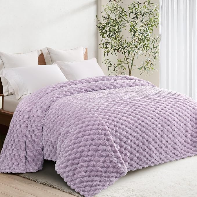 Whale Flotilla Soft Fleece King Size Bed Blanket Luxury 3D Jacquard, Lilac | Lightweight Breathable Coverlet Bedspread for All Seasons, Super Cozy Plush Fluffy Fuzzy Decorative Blanket for Bed, 90"x104"