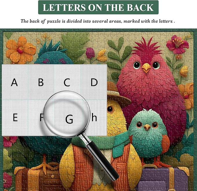 Bird Puzzles for Adults 1000 Pieces, Cute Bird Flower Garden Quilt Puzzle, Funny Floral Jigsaw Puzzle with Animal,Patchwork Challenging Puzzles for Adults
