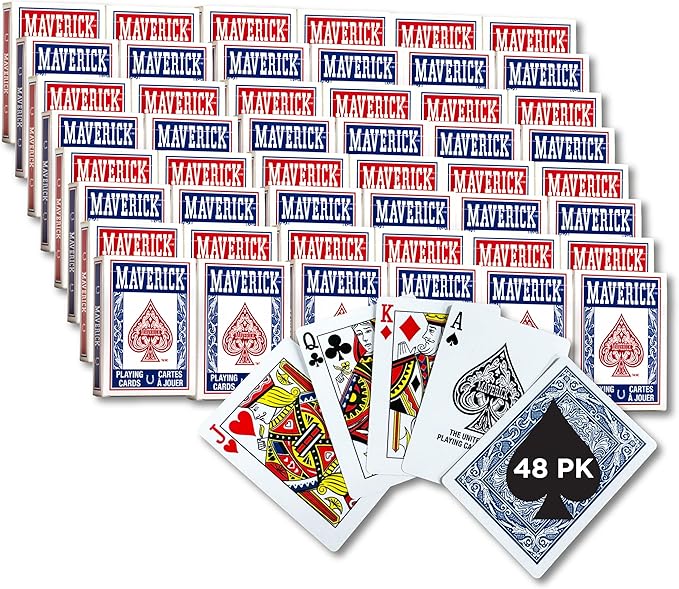 Maverick Playing Cards 48 Pack, Standard Index, Red and Blue Decks, Bulk Playing Cards for Poker, Card Games, and Family Game Night