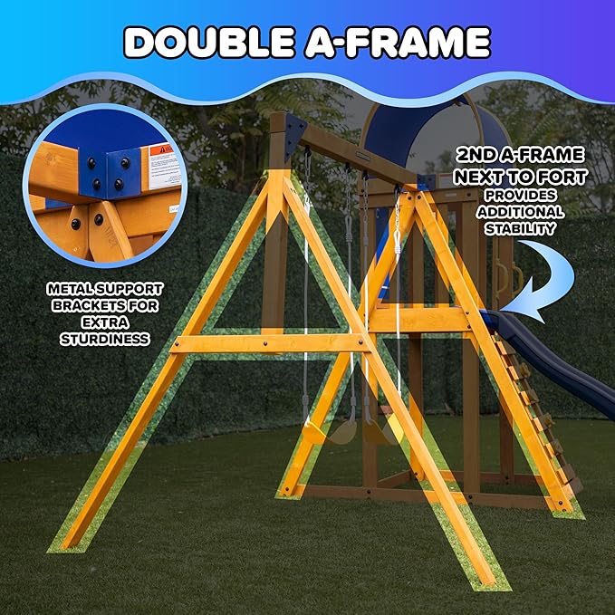 Sportspower Scottsdale Cedar Wood Swing Set: 2 Adjustable Swings, Sandbox, Rock Climber, Covered Deck, 1 Slide - Exceeds ASTM Safety Standards