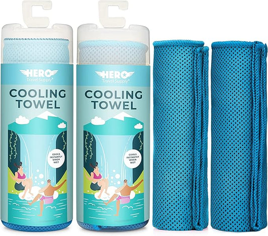 Hero Cooling Towel for Travel, Hiking, Sports, Yoga (2-Pack) Ultra Soft Microfiber 40" x 12" (Blue/Blue)