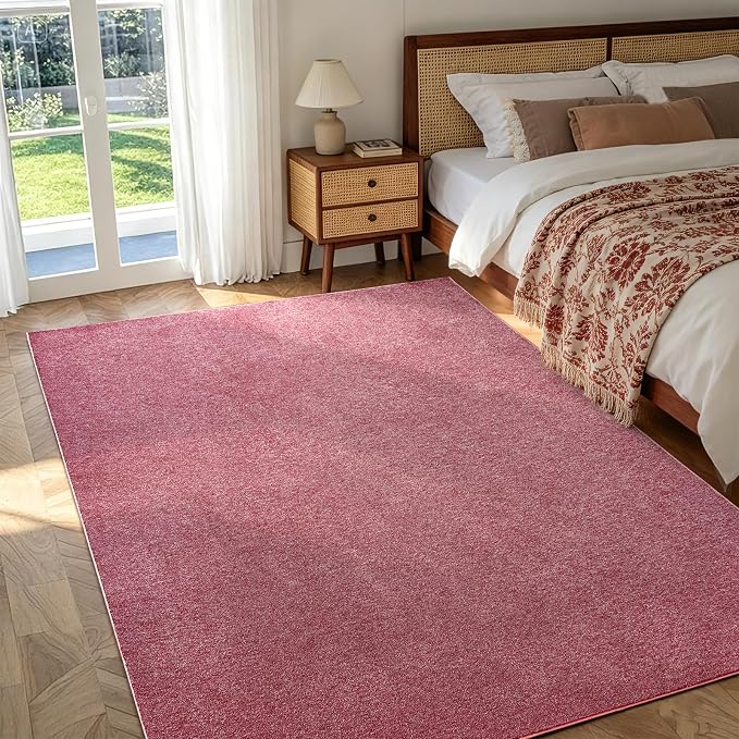 FinRèc 4x6 Washable Area Rugs for Bedroom Living Room, Low Pile Thin Rug Solid Color, Non-Slip Carpet Indoor for Home Decor (Red/White)