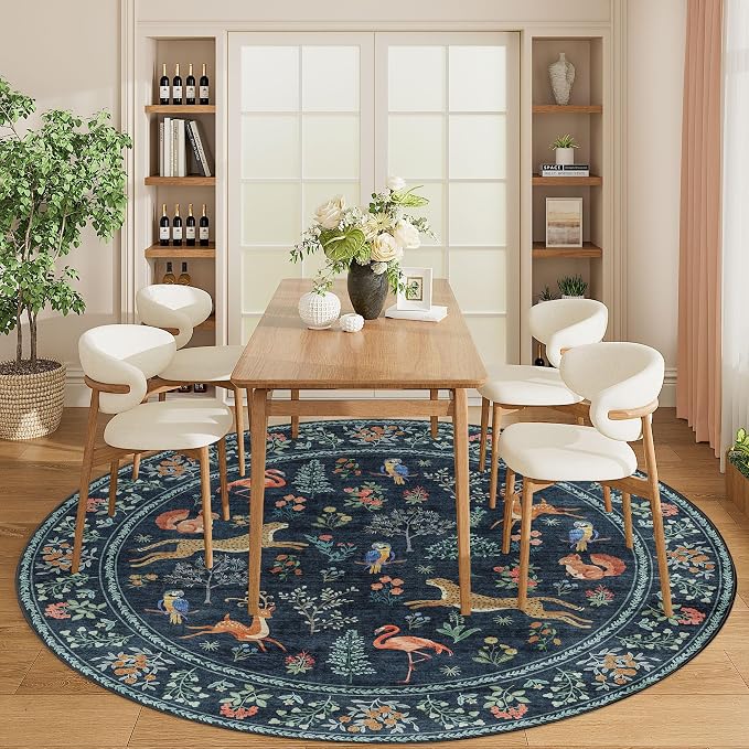 DUKINO 6ft Round Rug for Bedroom, WashableNon Slip Circle Rug, Navy Blue | Soft, Low Pile, Non-Shedding Indoor Carpet Runner for Entryway, Kitchen, Bedroom, Bathroom, Pet Friendly, Stain Resistant